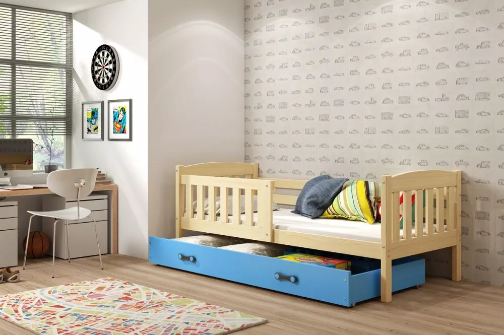 Bērnu gulta Kubus Single Pine ar stelāžu Guļamvietas platums: 90 cm, Guļamvietas garums: 200 cm, · 97 × 206 × 70 cm