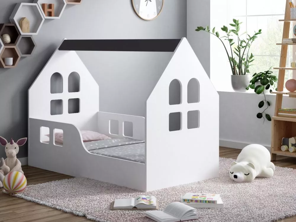 Bērnu gulta House 6 ar stelāžu Guļamvietas platums: 80 cm, Guļamvietas garums: 160 cm, · 80 × 164 × 106 cm