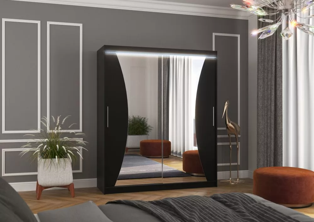 Skapis Charlotte ar LED · Melns · 180 × 58 × 215 cm