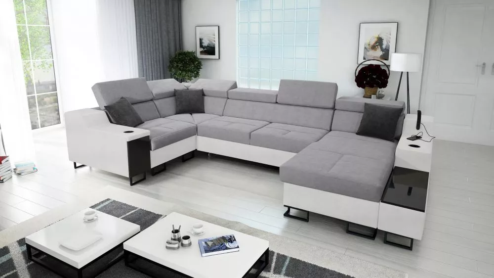 Dīvāns Alicante 4 Maxi Whisper Eco Standard · Pelēks + balts · 211 × 361 × 81 cm