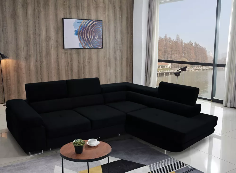 Dīvāns Anton L Premium Standard · Melns · 200 × 273 × 73 cm