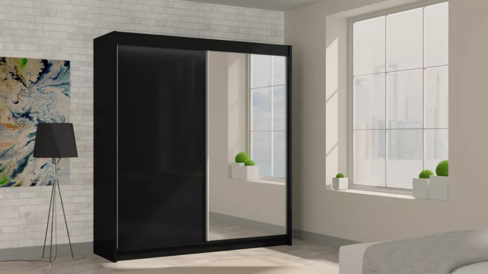 Skapis Patti ar LED · Melns · 200 × 61 × 216 cm