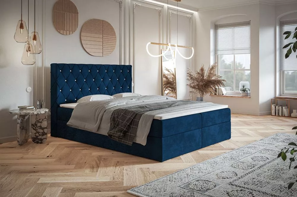 Gulta Box 4 Boxspring standard Guļamvietas platums: 120 cm, Guļamvietas garums: 200 cm, · Zils · 120 × 214 × 112 cm