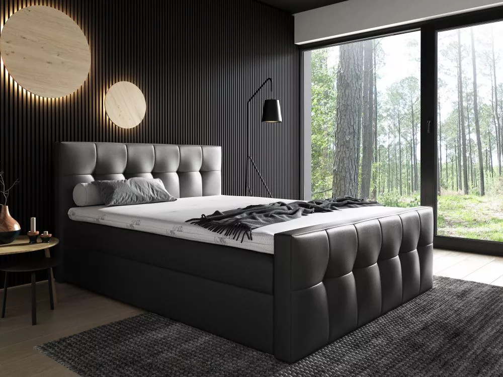 Gulta Malibu Boxspring Standard Guļamvietas platums: 140 cm, Guļamvietas garums: 200 cm, · Melns · 142 × 226 × 120 cm