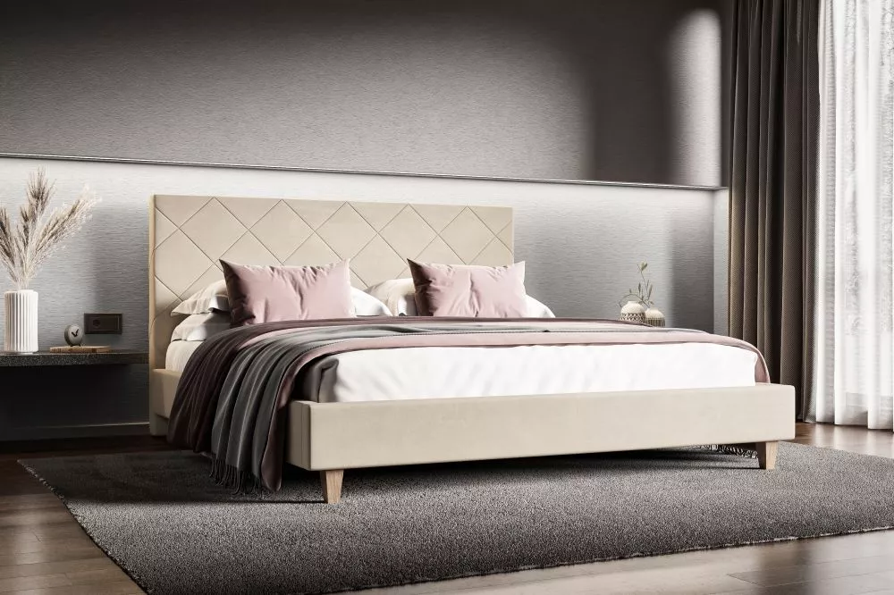Gulta Slim Standard ar stelāžu Guļamvietas platums: 180 cm, Guļamvietas garums: 200 cm, · Gaiši bēšs · 188 × 210 × 105 c