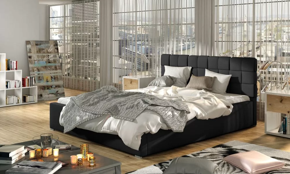 Gulta Grand Basic ar stelāžu Guļamvietas platums: 140 cm, Guļamvietas garums: 200 cm, stelāžas tips: koka, · Melns · 160