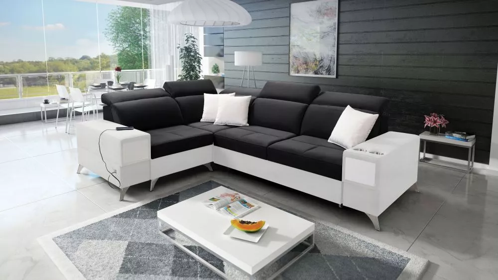 Dīvāns Deus 2 Premium Standard · Melns + balts · 204 × 286 × 83 cm