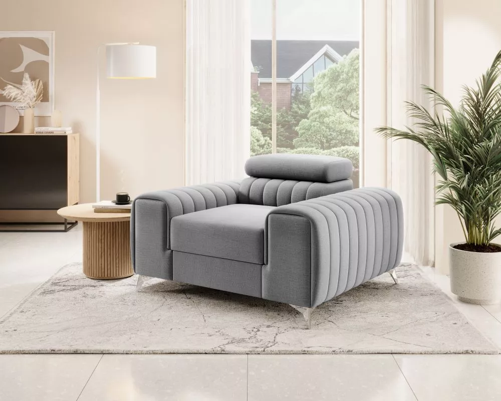 Mīksts krēsls Laurence 1S Premium Standard Sēdvietas dziļums: 55 cm, · Gaiši pelēks · 125 × 97 × 75 cm