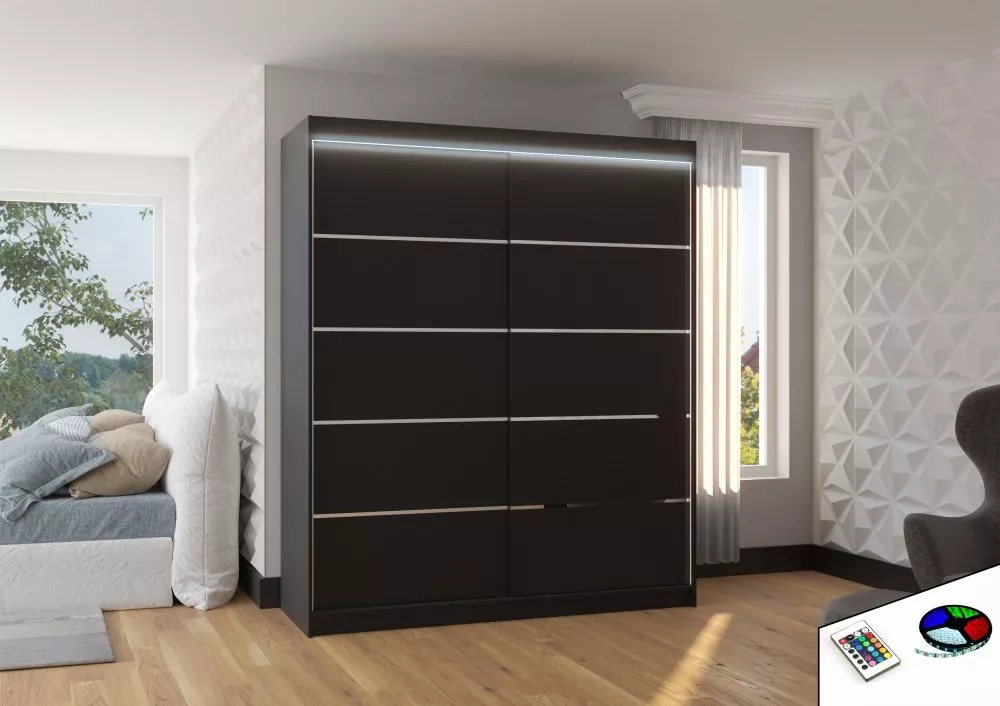 Skapis Spectra ar LED · Melna · 180 × 58 × 215 cm