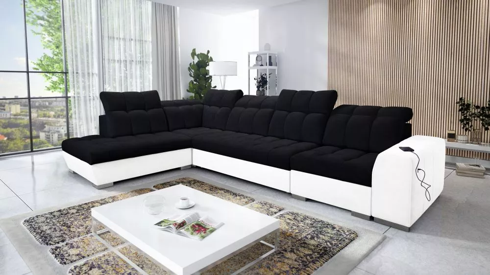 Dīvāns Pagano 11 Premium Standard · Melns + balts · 225 × 360 × 83 cm