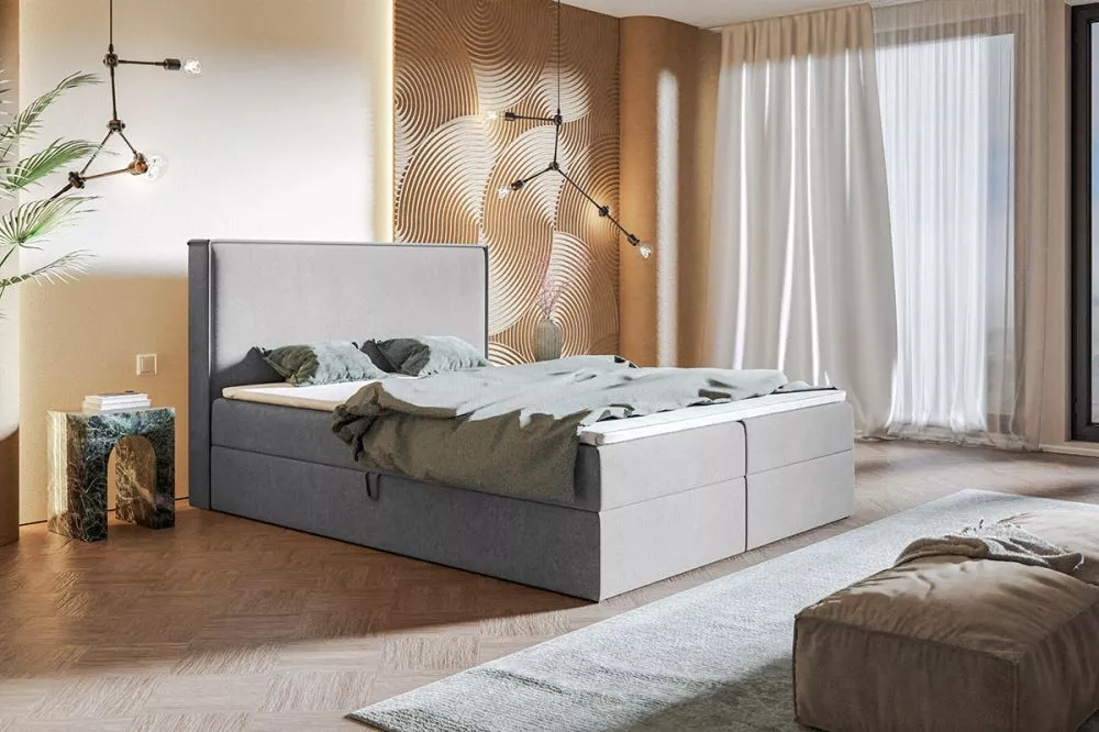 Gulta Box 9 Boxspring standard Guļamvietas platums: 140 cm, Guļamvietas garums: 200 cm, · Pelēks · 140 × 214 × 112 cm