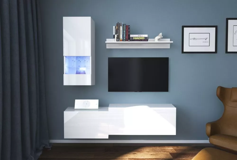 Sekcija Next 290 ar LED · Balts · 151 × 35 × 183 cm