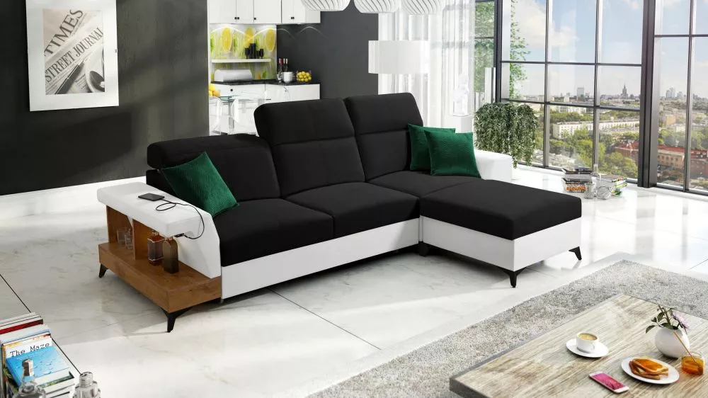 Dīvāns Belutti 1 Lancelot Standard ar LED · Melns + balts · 180 × 292 × 84 cm