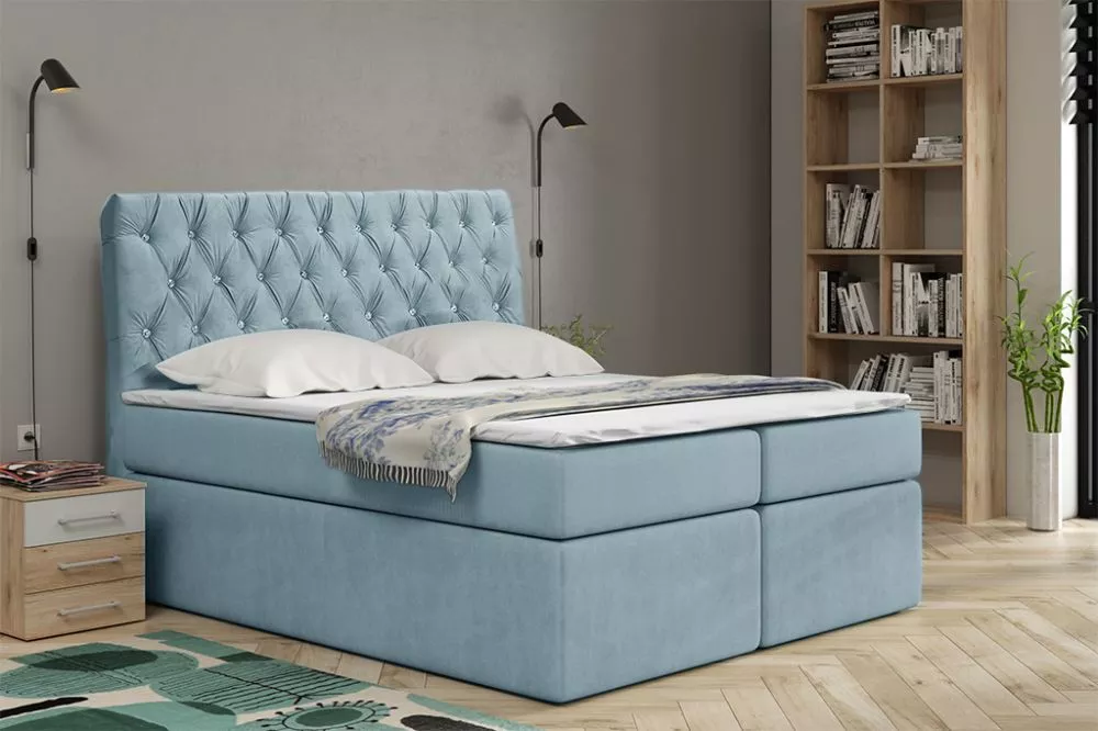 Gulta Boxspring 58 standard Guļamvietas platums: 200 cm, Guļamvietas garums: 200 cm, · Gaiši zils · 201 × 210 × 122 cm