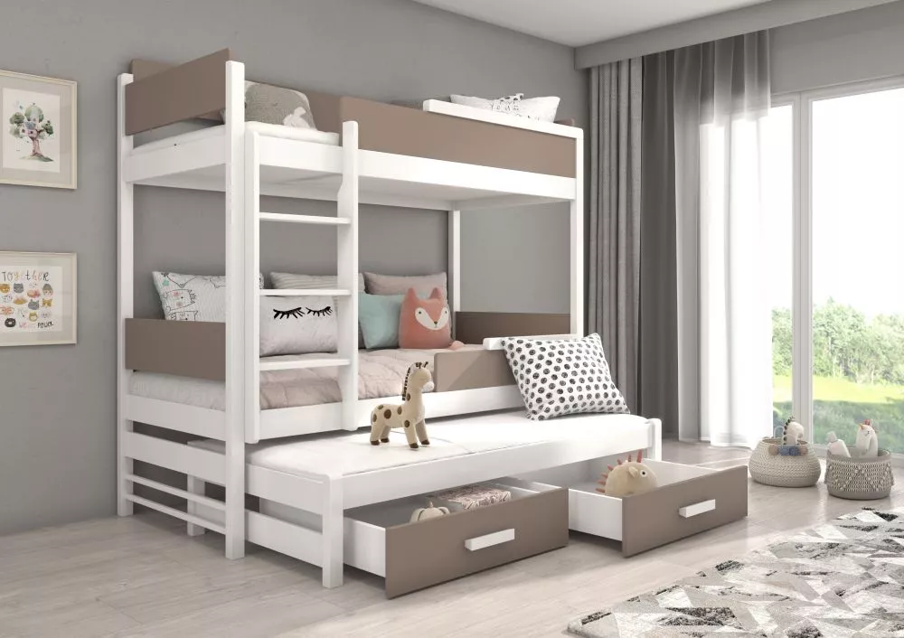 Bērnu gulta Queen White ar stelāžam Guļamvietas platums: 90 cm, Guļamvietas garums: 200 cm, · 97 × 210 × 183 cm