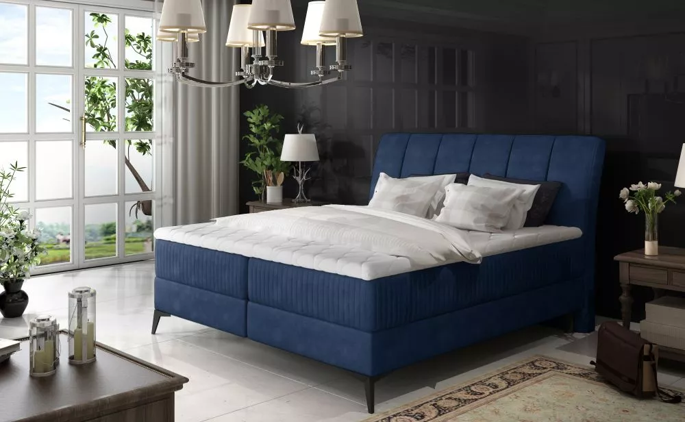 Gulta Aderito Boxspring Classic standard Guļamvietas platums: 180 cm, Guļamvietas garums: 200 cm, · Zila · 183 × 221 × 1