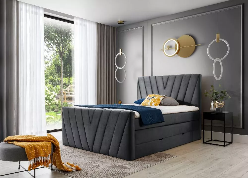 Gulta Candice Boxspring Lux standard Guļamvietas platums: 160 cm, Guļamvietas garums: 200 cm, · Antracīts · 160 × 220 × 