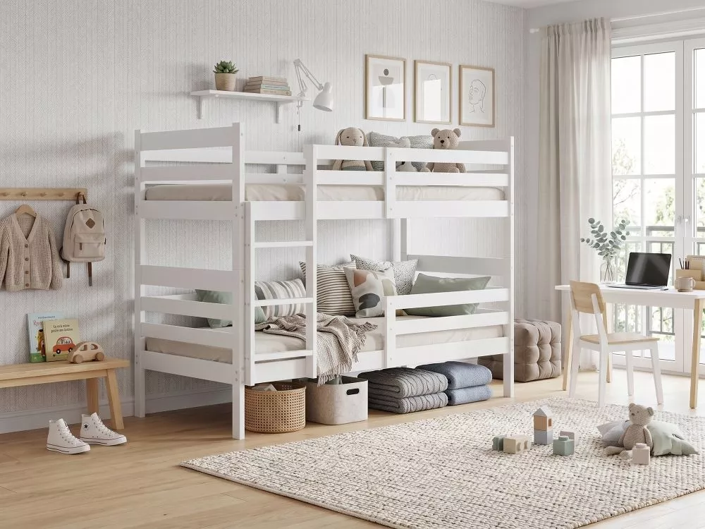 Bērnu gulta Eryk Pine ar stelāžām Guļamvietas platums: 90 cm, Guļamvietas garums: 200 cm, · Balts · 97 × 205 × 154 cm
