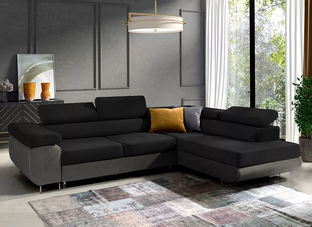 Dīvāns Corner 150 standard · Melns + tumši pelēks · 201 × 271 × 72 cm