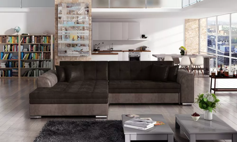 Dīvāns Sorento Lux standard · Tumši brūns + gaiši brūns · 195 × 295 × 80 cm