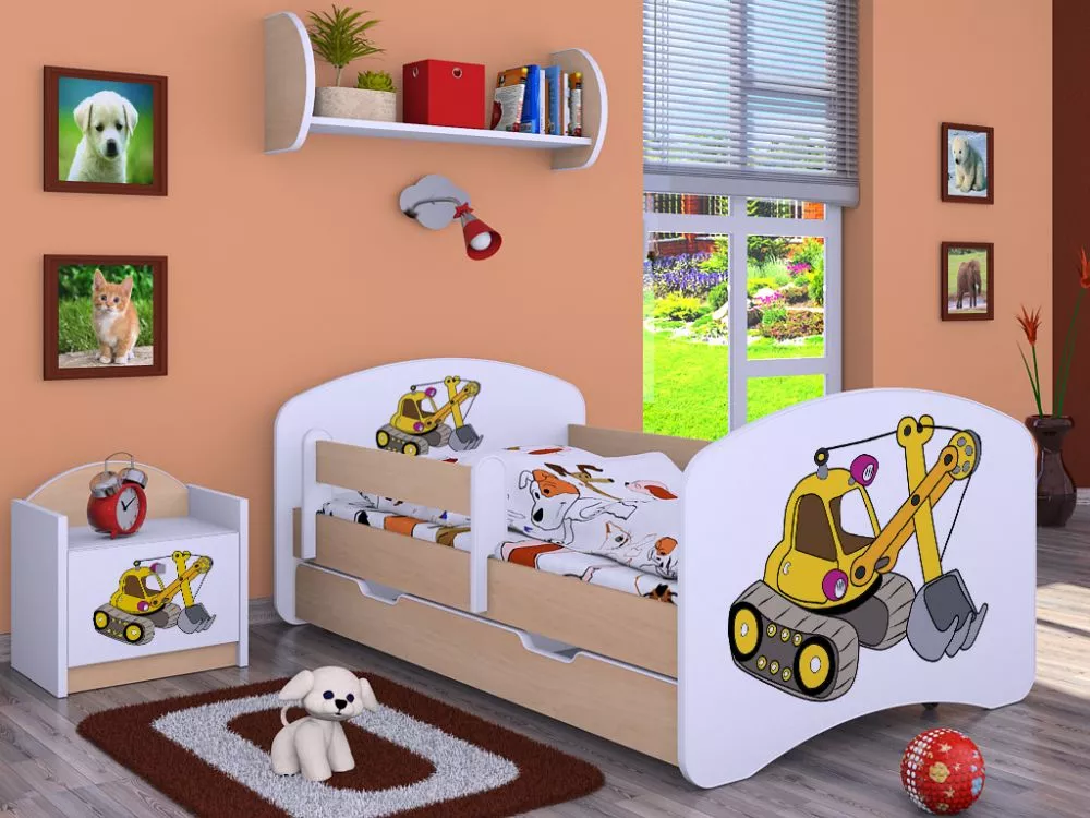 Bērnu gulta Happy L02 Zolta Koparka 140x70 ar stelāžu Guļamvietas platums: 70 cm, Guļamvietas garums: 140 cm, · 82 × 144