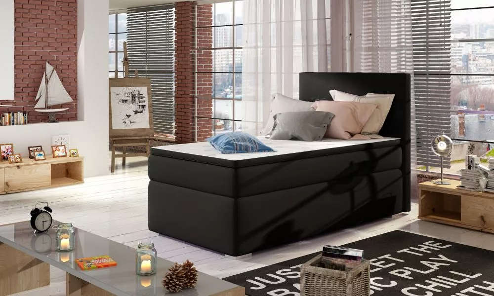 Gulta Rocco 90x200 Boxspring standard Guļamvietas platums: 90 cm, Guļamvietas garums: 200 cm, · Melns · 92 × 205 × 126 c