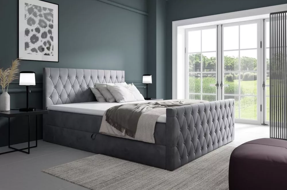 Gulta Montana Boxspring Standard Guļamvietas platums: 160 cm, Guļamvietas garums: 200 cm, · Pelēks · 164 × 214 × 103 cm