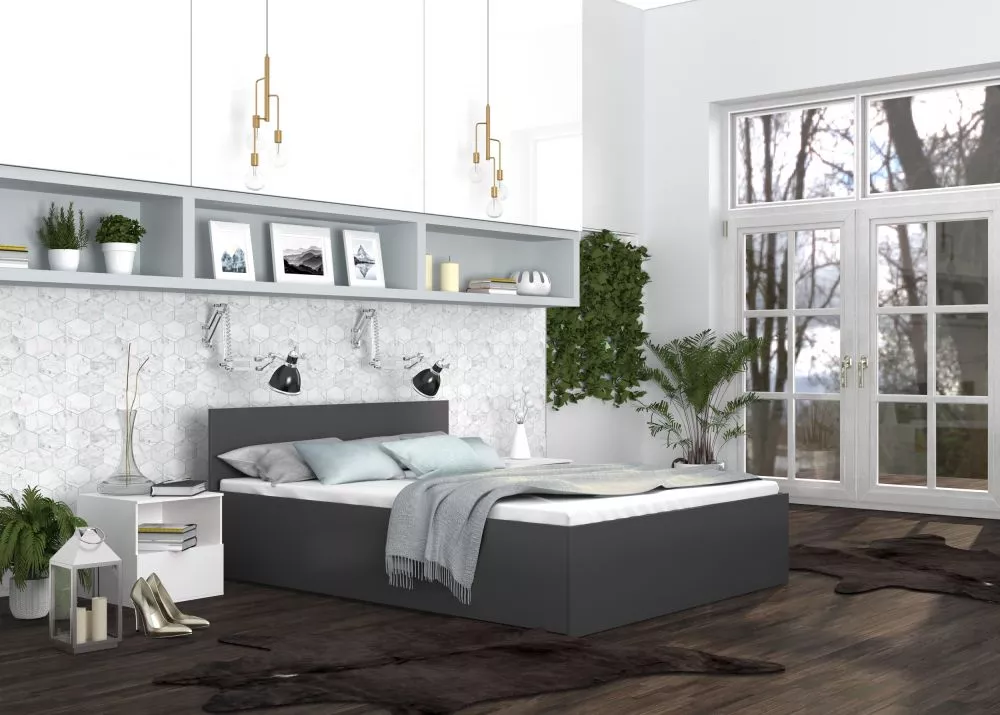 Gulta Panama ar stelāžu Guļamvietas platums: 120 cm, Guļamvietas garums: 200 cm, stelāžas tips: koka, · Pelēks · 125 × 2