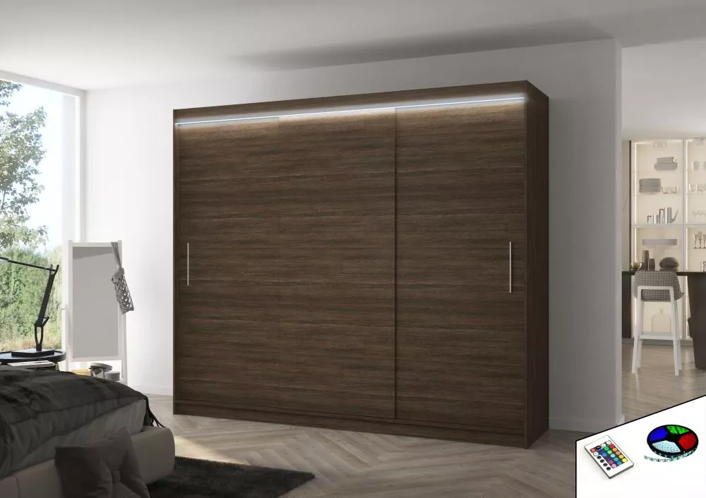 Skapis Antos Classic ar LED · Šokolādes · 250 × 58 × 215 cm