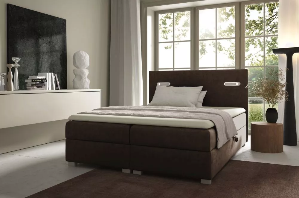 Gulta Lara Boxspring Standard ar LED Guļamvietas platums: 120 cm, Guļamvietas garums: 200 cm, · Brūns · 124 × 208 × 103 