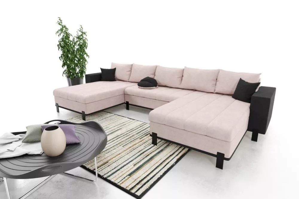 Dīvāns Livia Standard · Rozā + melns · 142 × 350 × 76 cm