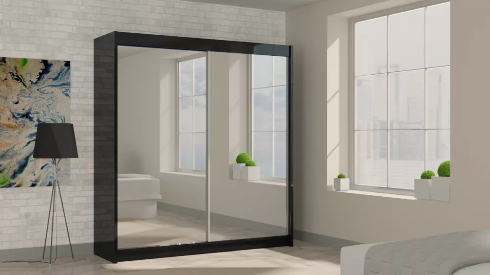 Skapis Debora ar LED · Melns · 200 × 61 × 216 cm