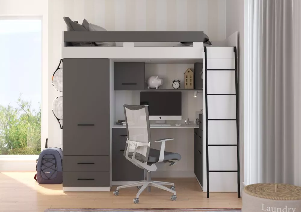 Divstāvu gulta Smyk P ar stelāžu Guļamvietas platums: 80 cm, Guļamvietas garums: 200 cm, · 110 × 204 × 188 cm