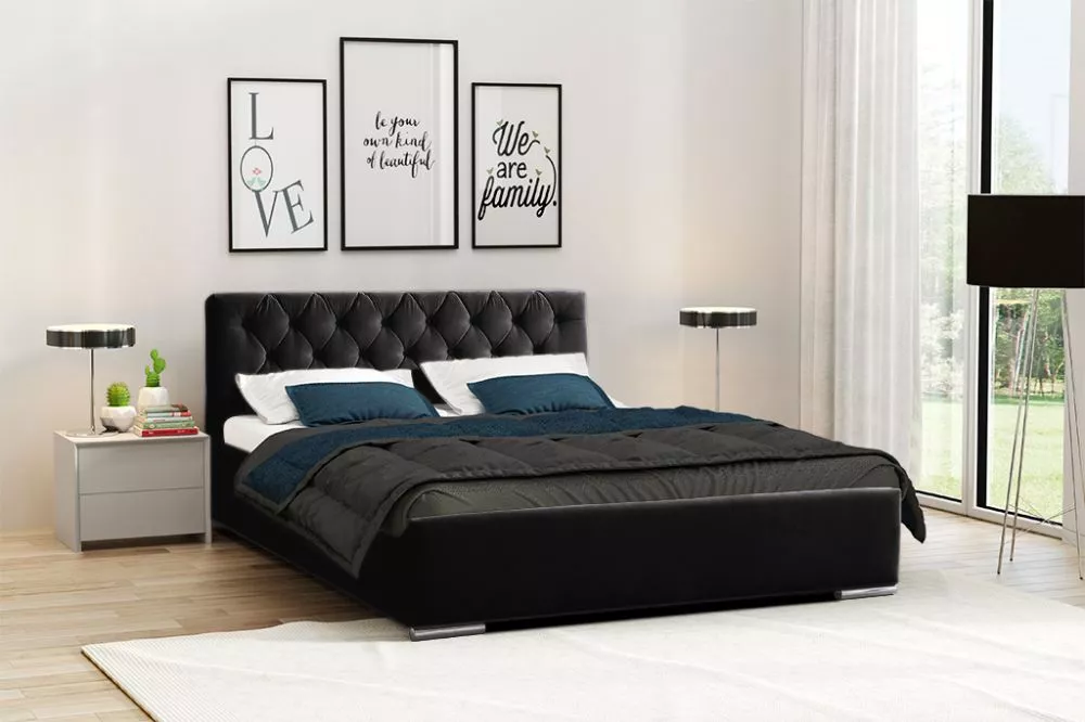 Gulta PK06 ar stelāžu Guļamvietas platums: 180 cm, Guļamvietas garums: 200 cm, stelāžas tips: metāla, · Melna · 190 × 21
