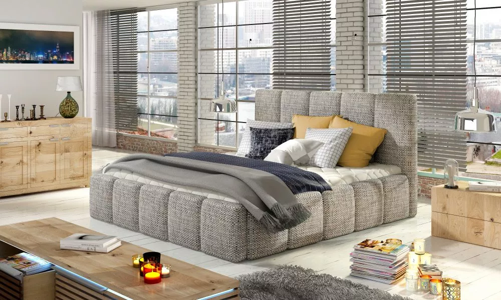 Gulta Edvige standard ar stelāžu Guļamvietas platums: 160 cm, Guļamvietas garums: 200 cm, stelāžas tips: koka, · Pelēks 