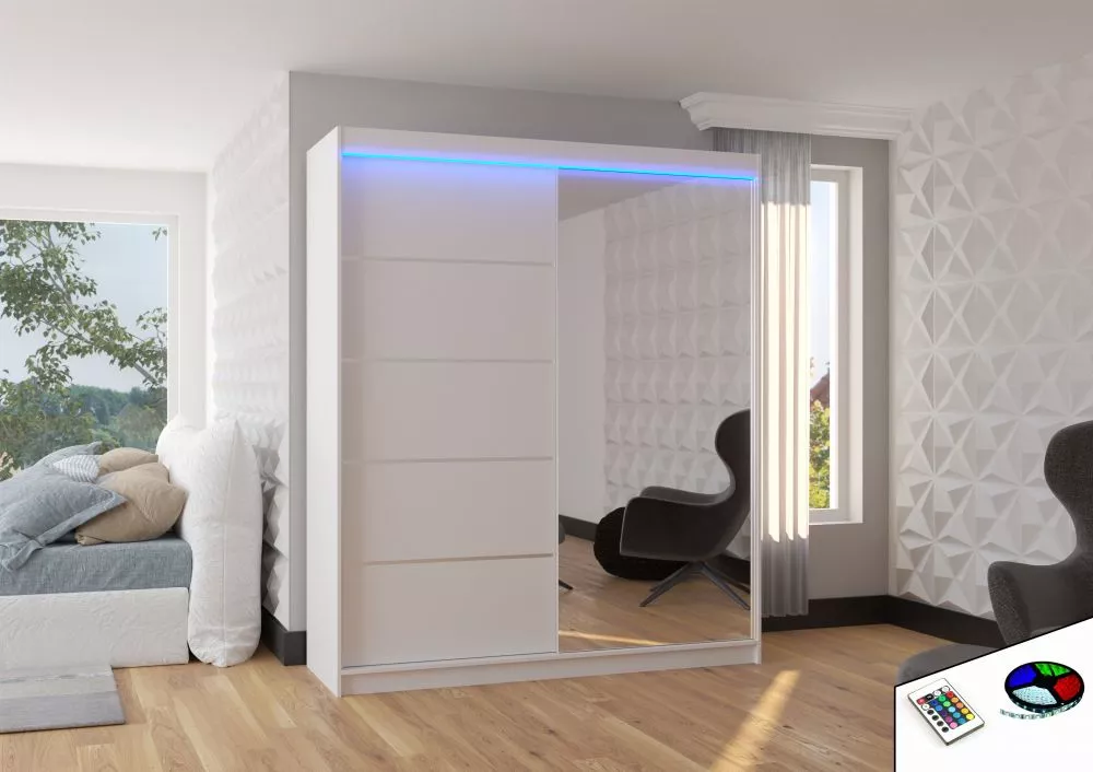 Skapis Caro Premium ar LED · Balts · 180 × 58 × 215 cm