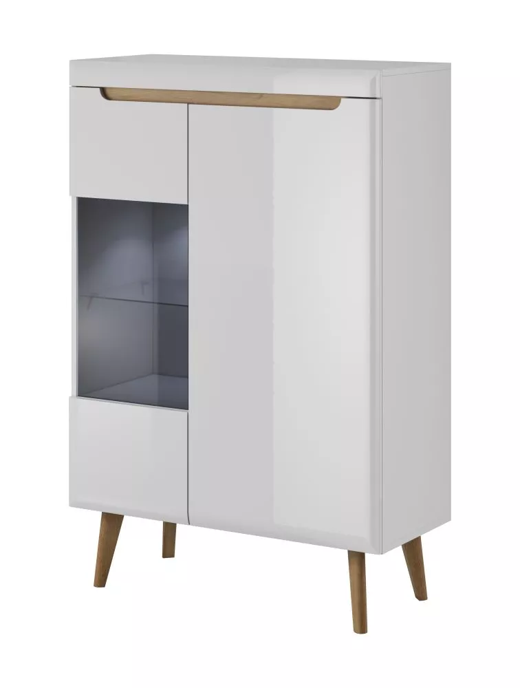 Sekcija Nordi NWT90 ar LED · Balts + ozols riviera · 90 × 40 × 134 cm