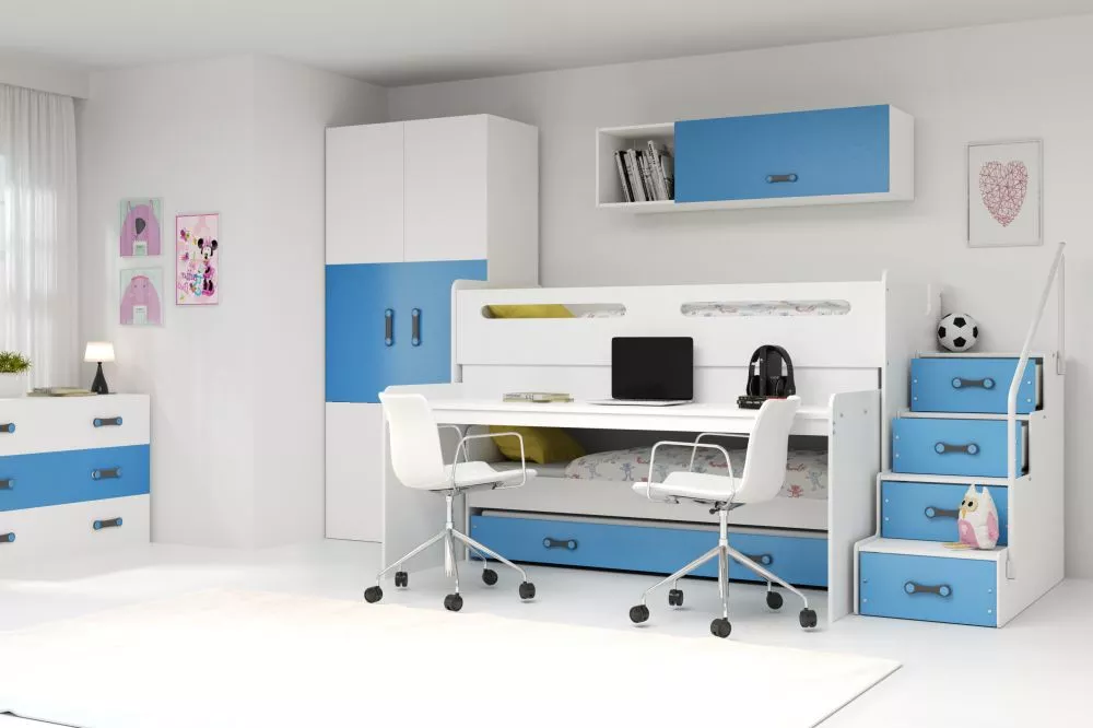 Bērnu gulta Max 1 ar stelāžām Guļamvietas platums: 80 cm, Guļamvietas garums: 200 cm, · 124 × 250 × 124 cm