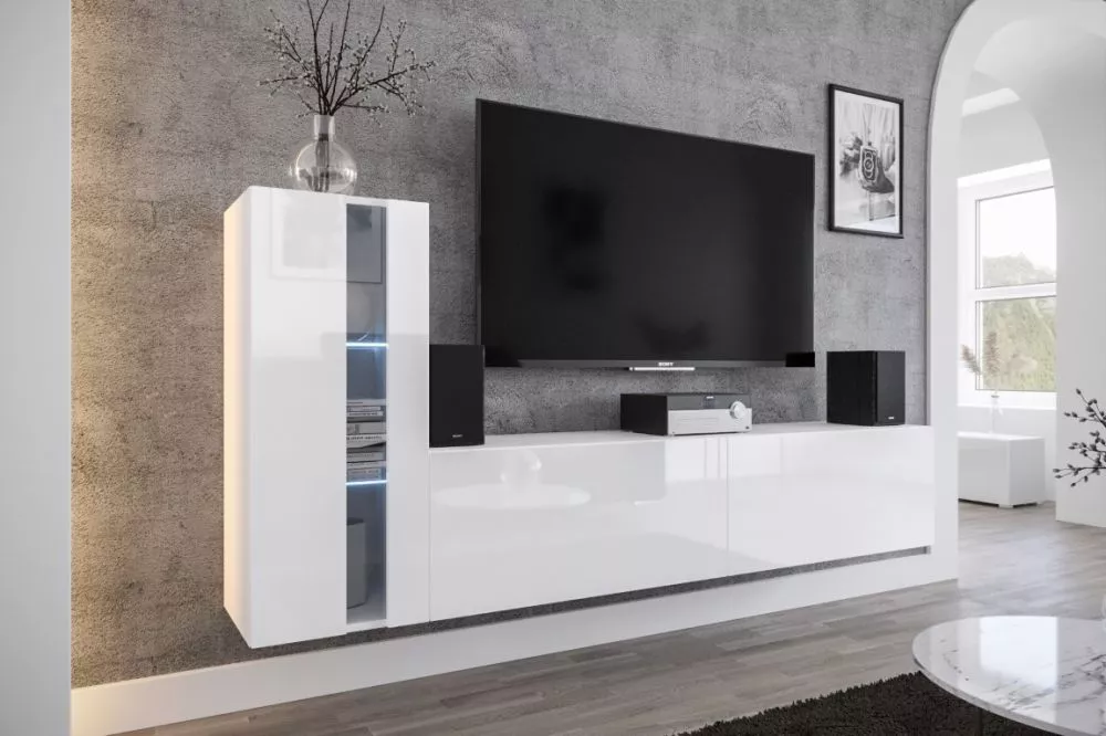 Sekcija Concept 45 gloss ar LED · Balts · 219 × 35 × 91 cm