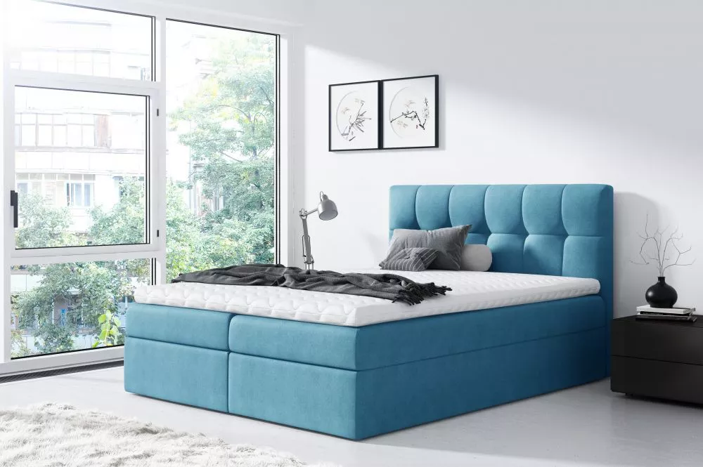 Gulta Rico Boxspring Premium Standard Guļamvietas platums: 160 cm, Guļamvietas garums: 200 cm, · Tirkīzs · 164 × 208 × 1