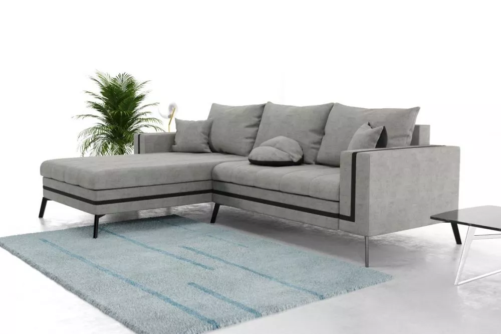 Dīvāns Novigrad Standard · Pelēks + melns · 142 × 257 × 85 cm