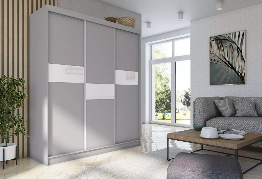 Skapis Livia ar LED · Pelēks · 180 × 61 × 216 cm