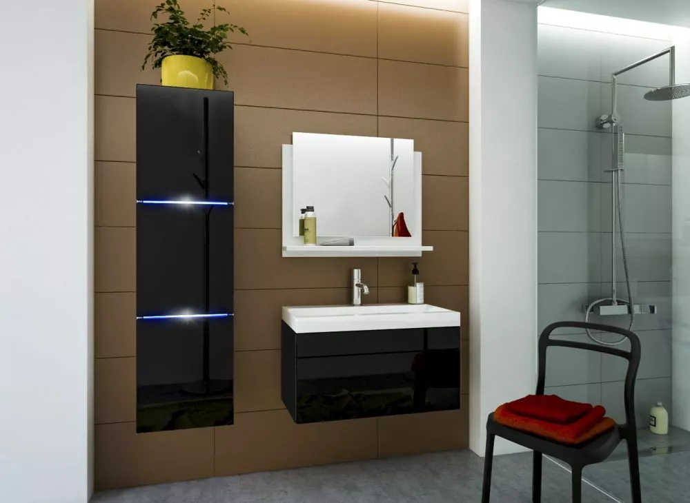 Vannas istabas komplekts Luna 1 80 ar LED · Melns · 110 × 110 × 42 cm