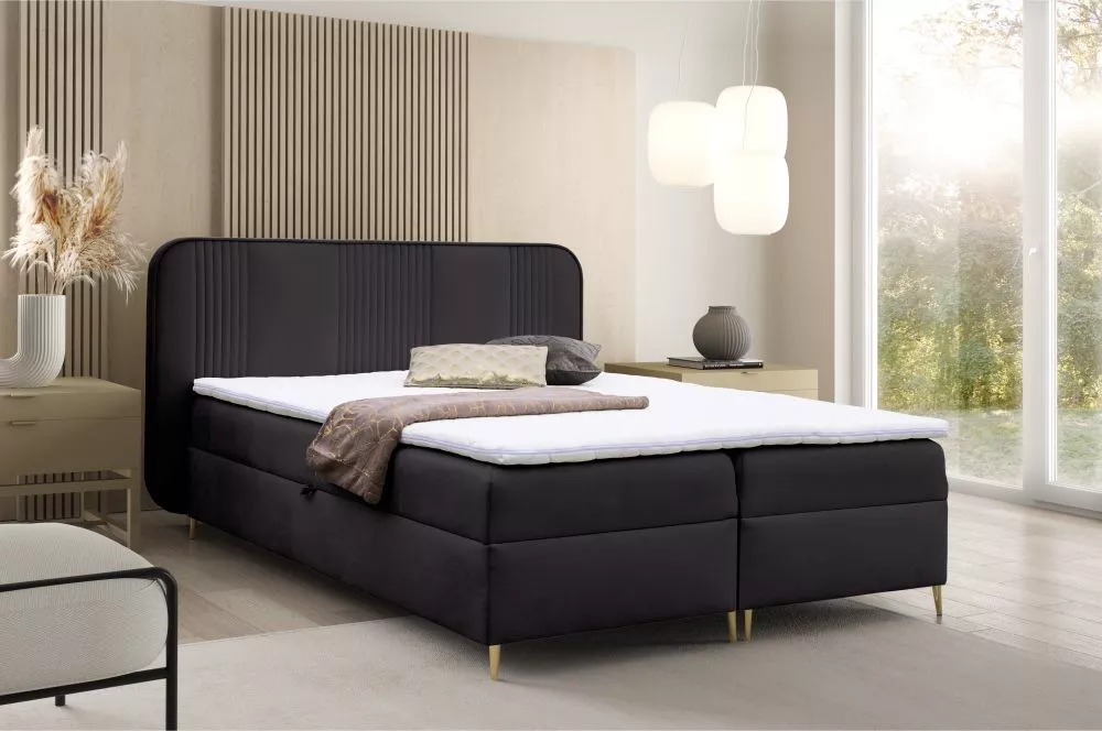 Gulta Fandy Boxspring Standard Guļamvietas platums: 160 cm, Guļamvietas garums: 200 cm, · Melns · 190 × 205 × 135 cm