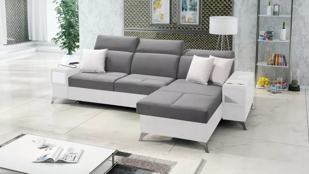 Dīvāns Deus 1 Premium Standard · Pelēks + balts · 184 × 286 × 83 cm