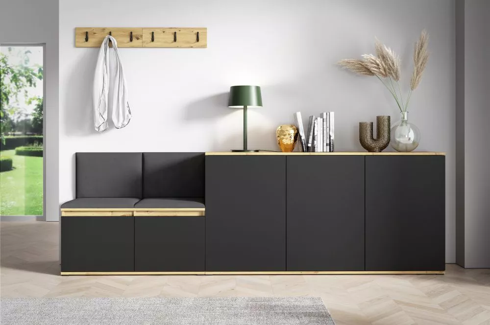 Apavu plaukts Emi 35 Trinity Korpusa krāsa: ozols artisan + melns, · 250 × 88 × 40 cm