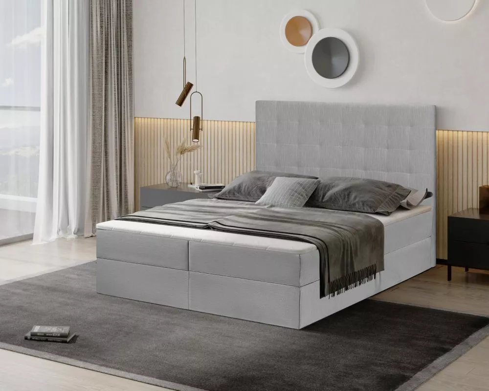 Gulta Polly Boxspring standard Guļamvietas platums: 200 cm, Guļamvietas garums: 200 cm, · Gaiši pelēks · 202 × 207 × 123