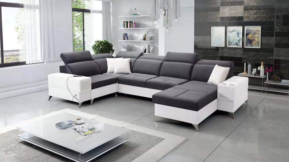 Dīvāns Deus 4 Premium Standard · Pelēks + balts · 204 × 364 × 83 cm