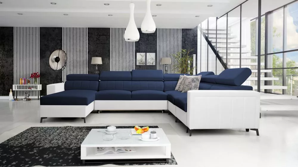Dīvāns Baltico 7 Standard · Zils + balts · 274 × 351 × 83 cm