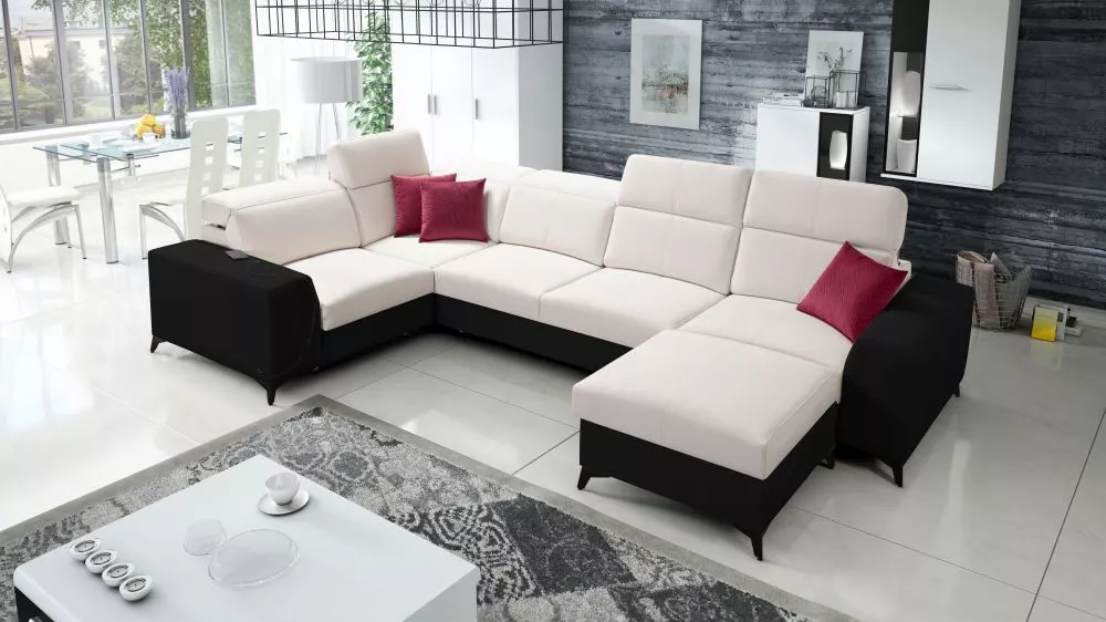 Dīvāns Belutti 4 Mix Standard · Krēma + melns · 212 × 362 × 84 cm
